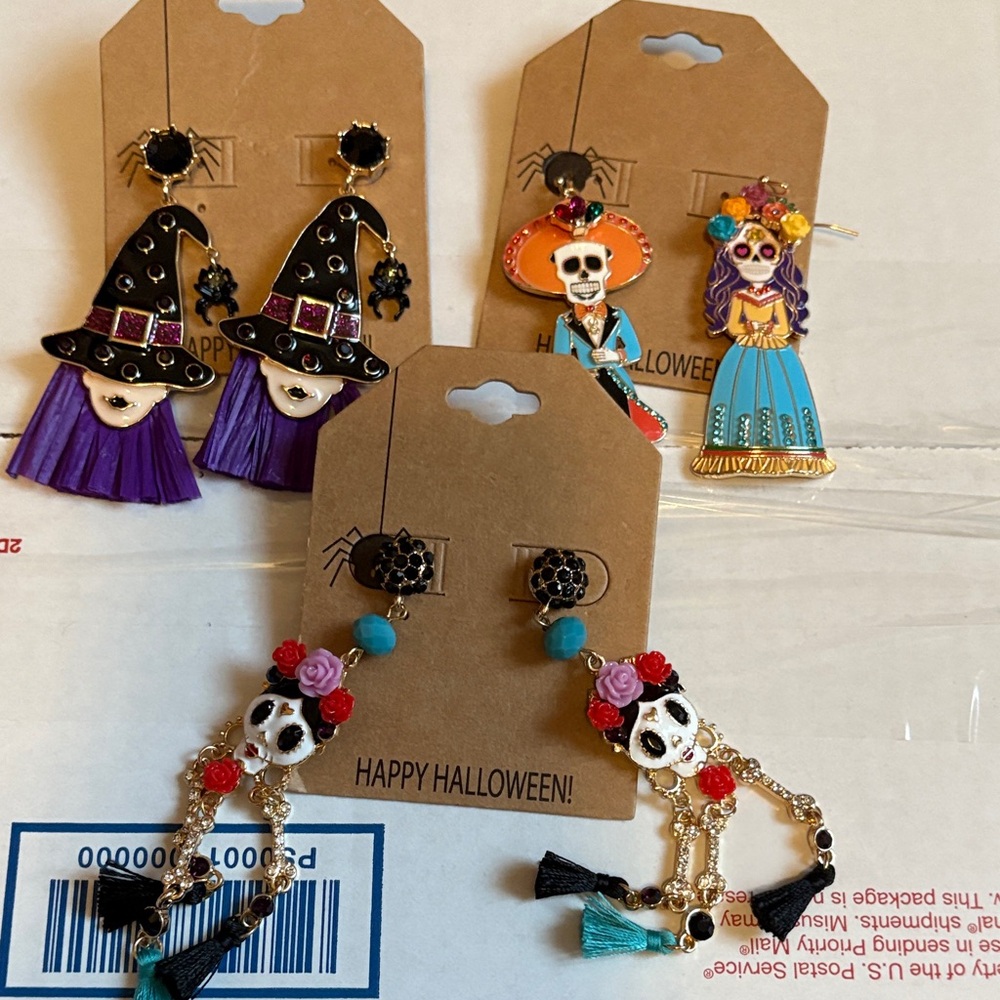 Halloween Themed Kids Earrings Set - Black, Purple, Blue